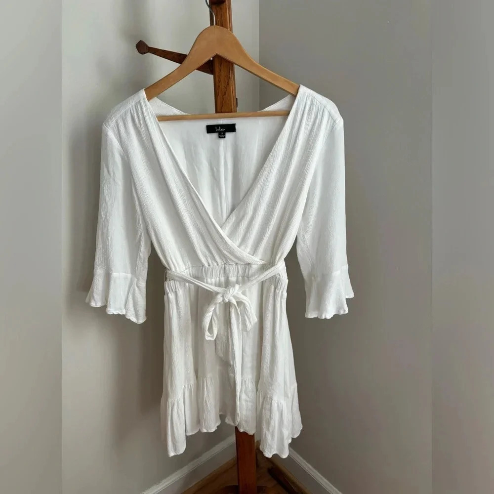 Lulus Small Rayon 3/4 Sleeve Romantic White Flowy Mini Dress